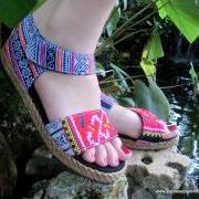 Colorful Hmong Embroidered Batik Ankle Strap Vegan Sandal