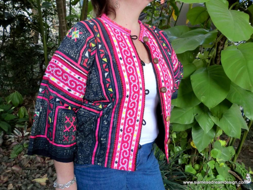 Plus Size Tribal Jacket In Appliqued Indigo Batik Cotton With Colorful Embroidery
