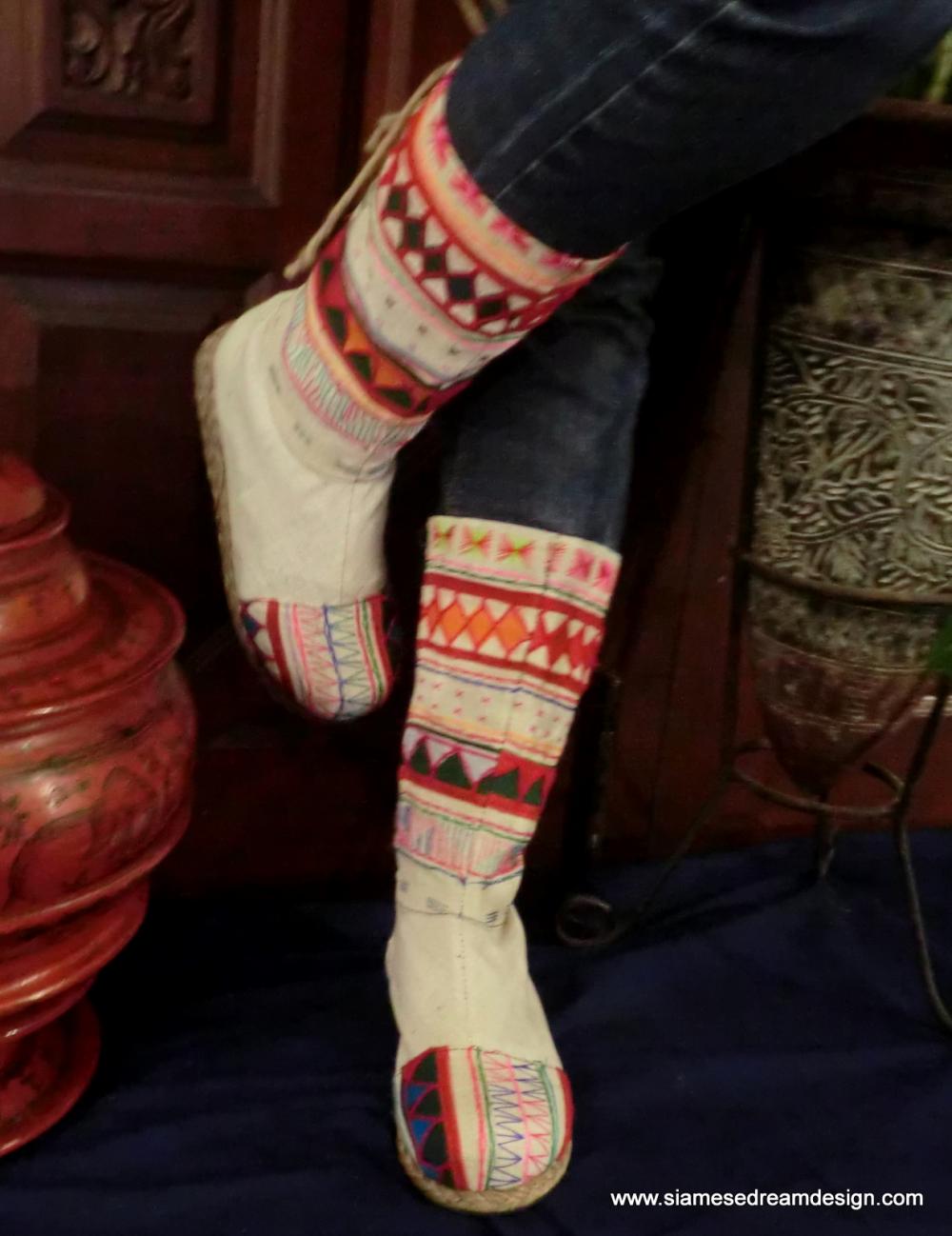 Tribal Boots Embroidered & Appliquéd Natural Woven Cotton Back Lace on ...