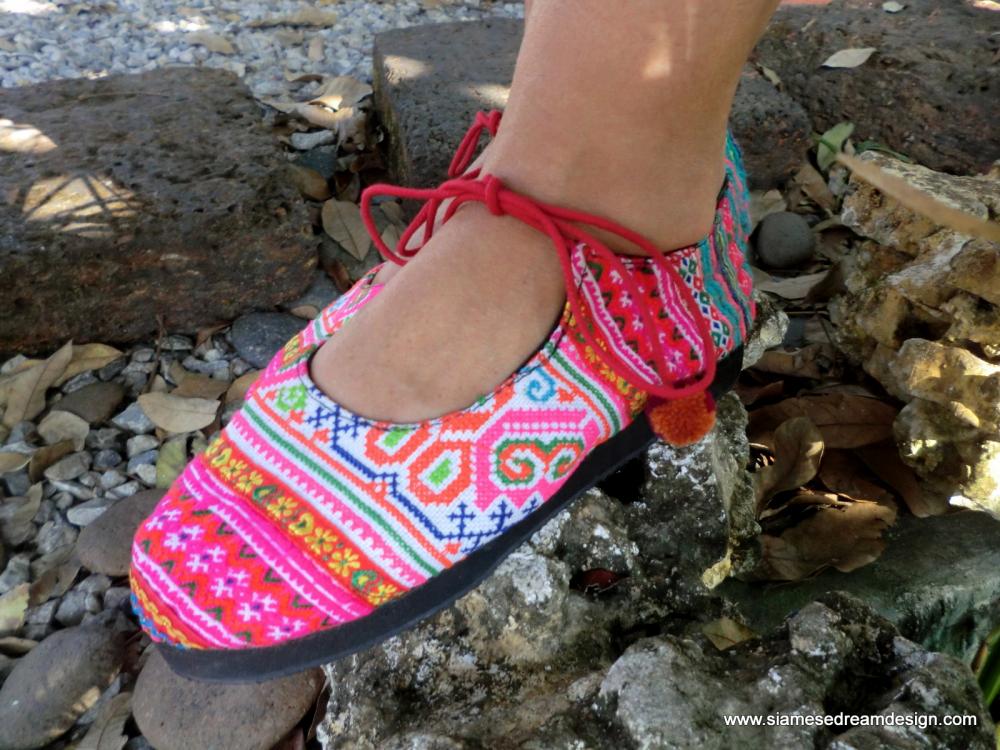 Bright Colorful Ballet Style Flats Shoes In Hmong Embroidery