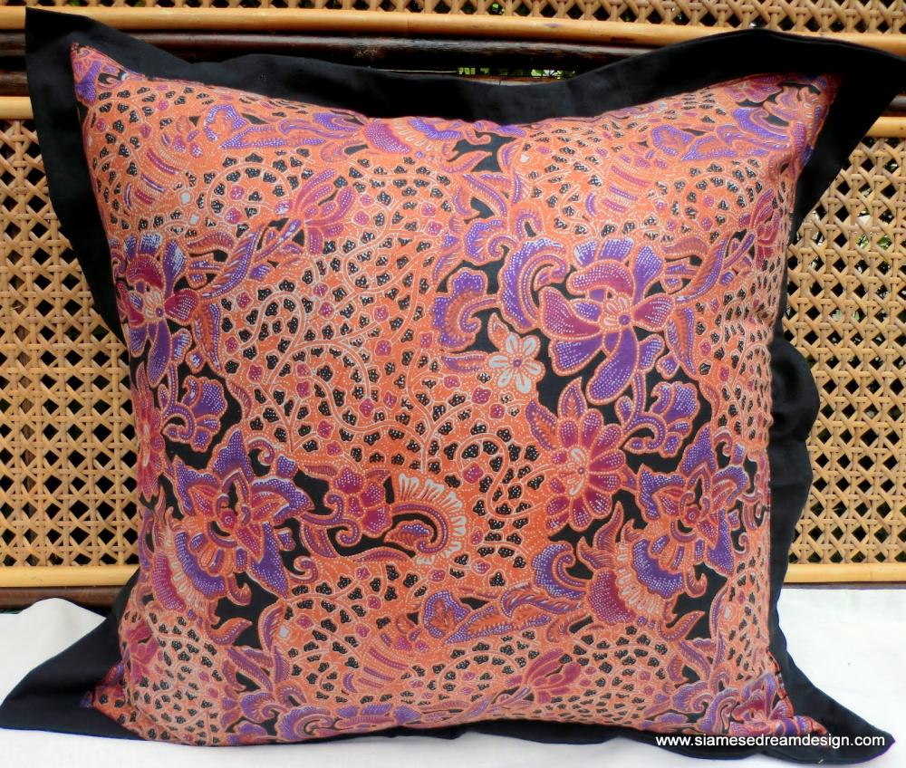Xl Floor Pillow Or Cushion Cover In Colorful Natural Balinese Batik Peach And Lavender 24 Inch