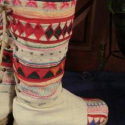 Tribal Boots Embroidered & Appliquéd Natural Woven Cotton Back Lace On 